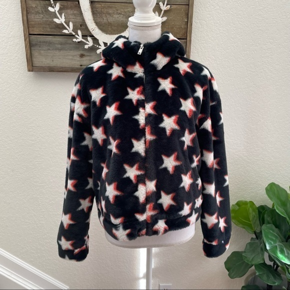 UGG‎ faux fur star print zip hoodie jacket lined size Small